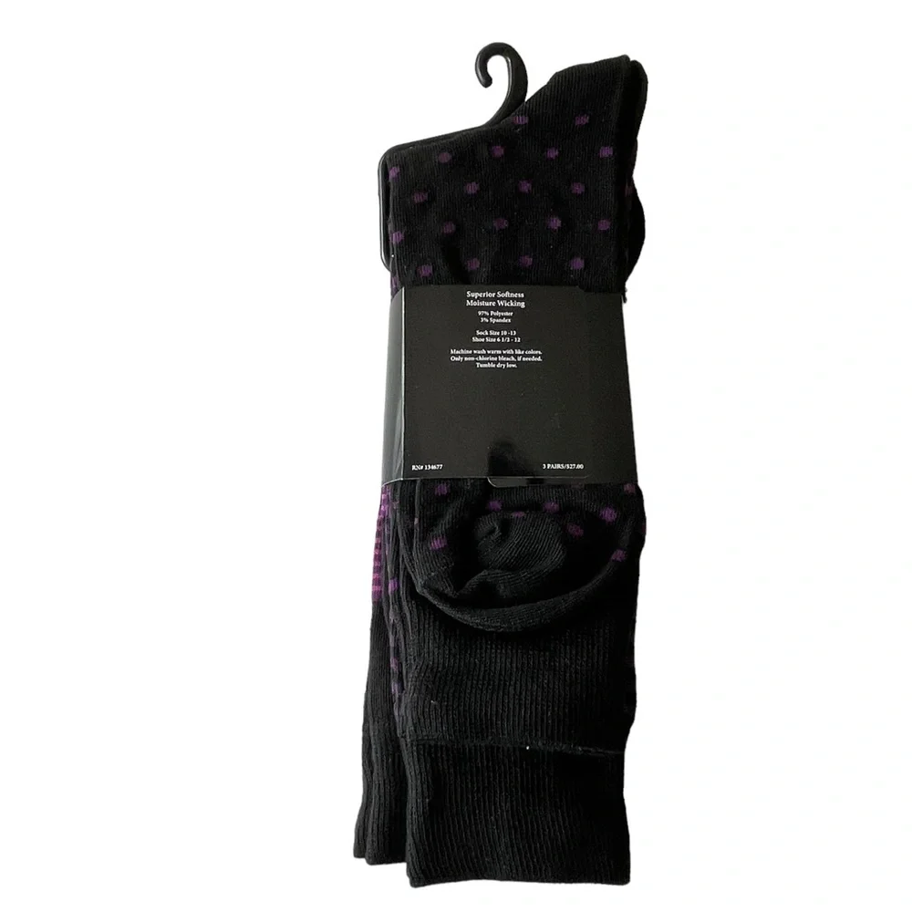 Men's ADOLFO Couture Dress Socks Black and Purple Dots Stripes 3-Pair Size 10-13